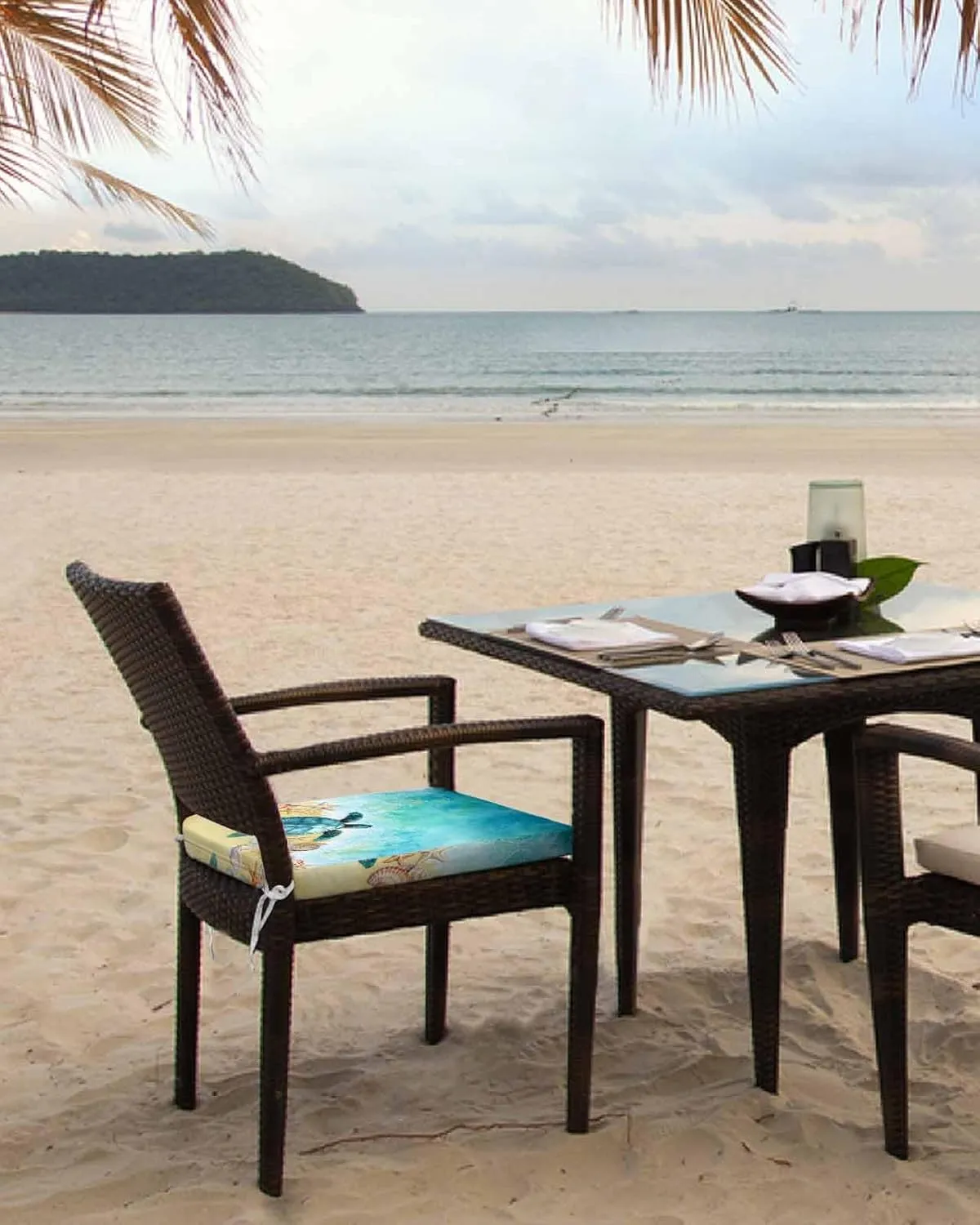 Teal Blue Coastal Outdoor Cushion Chair Cover Set of 2 - Waterproof Couch Seat Covers, Summer Beach Turtle Nautical Patio Furniture Protector Cushions Slipcovers for Sofa/RV, 24"x24"x4"