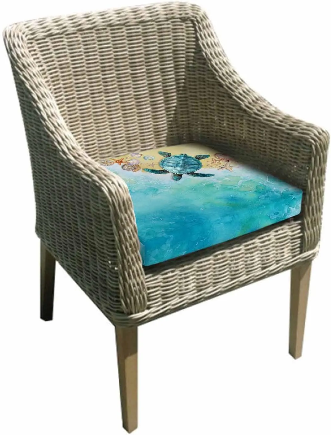 Teal Blue Coastal Outdoor Cushion Chair Cover Set of 2 - Waterproof Couch Seat Covers, Summer Beach Turtle Nautical Patio Furniture Protector Cushions Slipcovers for Sofa/RV, 24"x24"x4"