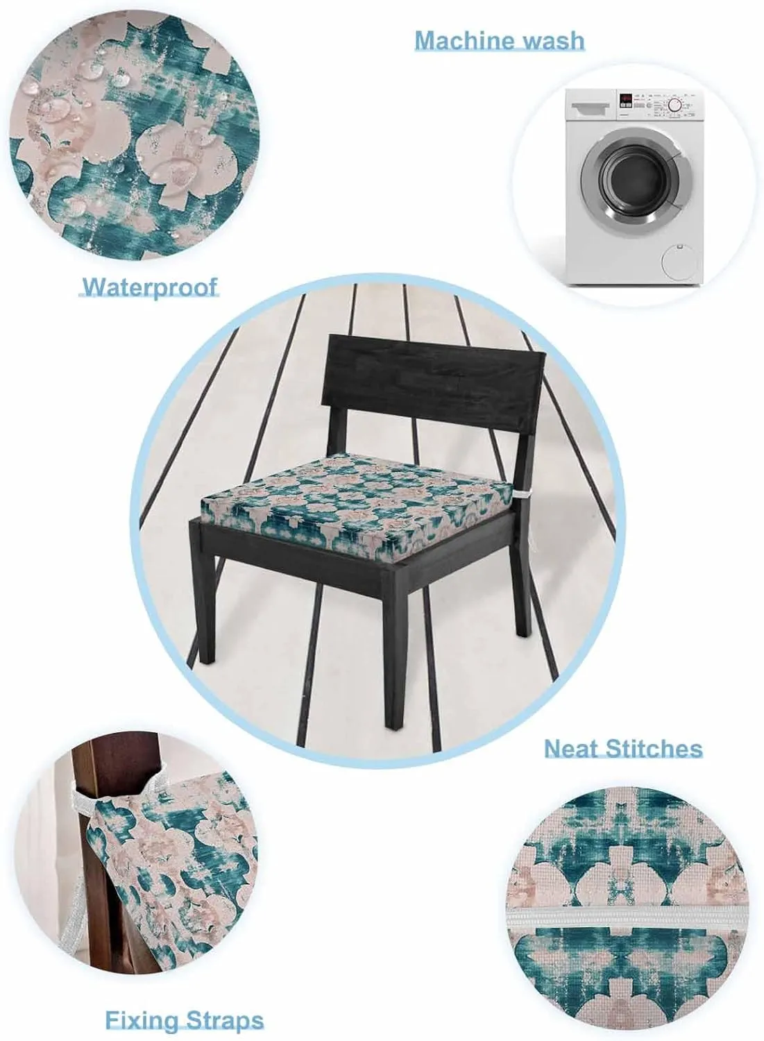 Teal Boho Outdoor Cushion Chair Cover Set of 4 - Waterproof Couch Seat Covers, Farmhouse Retro Ethnic Turkish Pattern Motifs Patio Furniture Protector Cushions Slipcovers for Sofa/RV, 22"x20"x4"