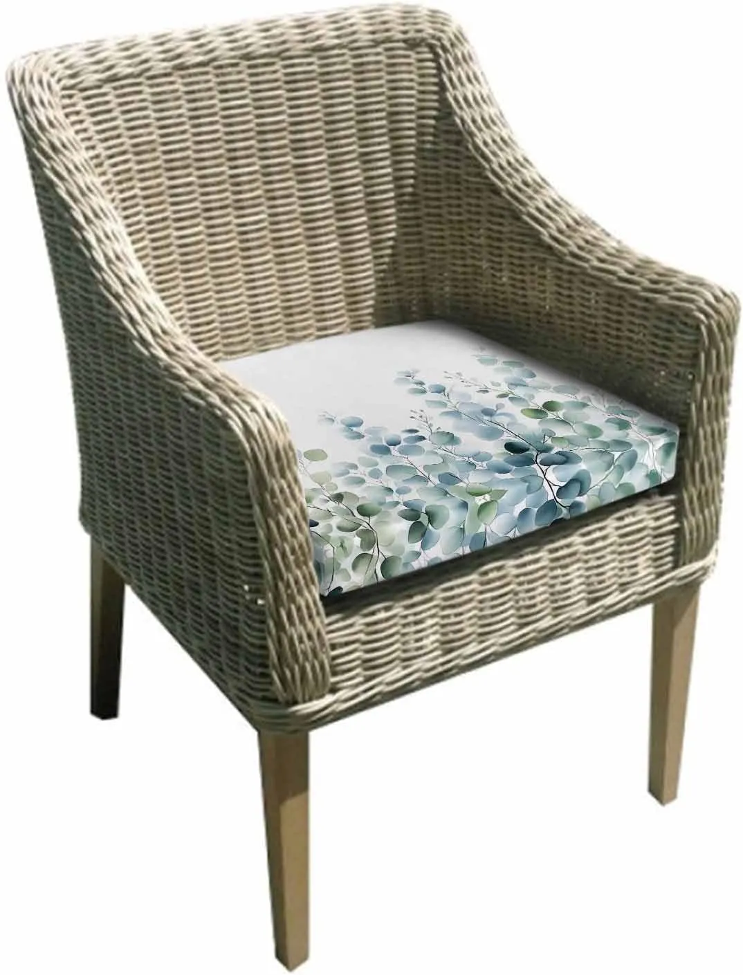 Teal Green Eucalyptus Leaves Outdoor Cushion Chair Cover Set of 4 - Waterproof Couch Seat Covers, Farmhouse Botanical Patio Furniture Protector Cushions Slipcovers for Sofa/RV, 22"x20"x4"