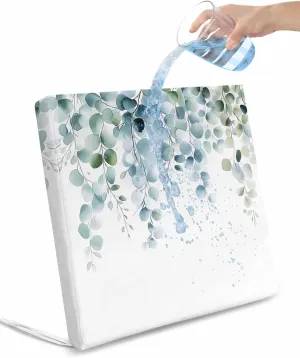 Teal Green Eucalyptus Leaves Outdoor Cushion Chair Cover Set of 4 - Waterproof Couch Seat Covers, Farmhouse Botanical Patio Furniture Protector Cushions Slipcovers for Sofa/RV, 22"x20"x4"