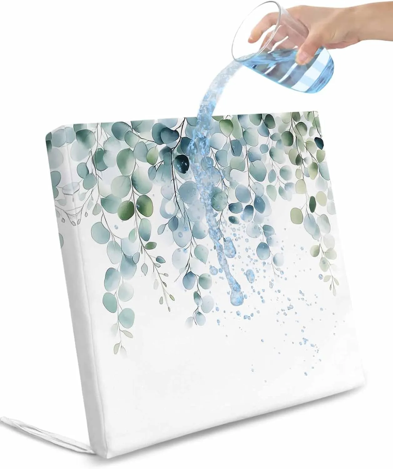 Teal Green Eucalyptus Leaves Outdoor Cushion Chair Cover Set of 4 - Waterproof Couch Seat Covers, Farmhouse Botanical Patio Furniture Protector Cushions Slipcovers for Sofa/RV, 22"x20"x4"