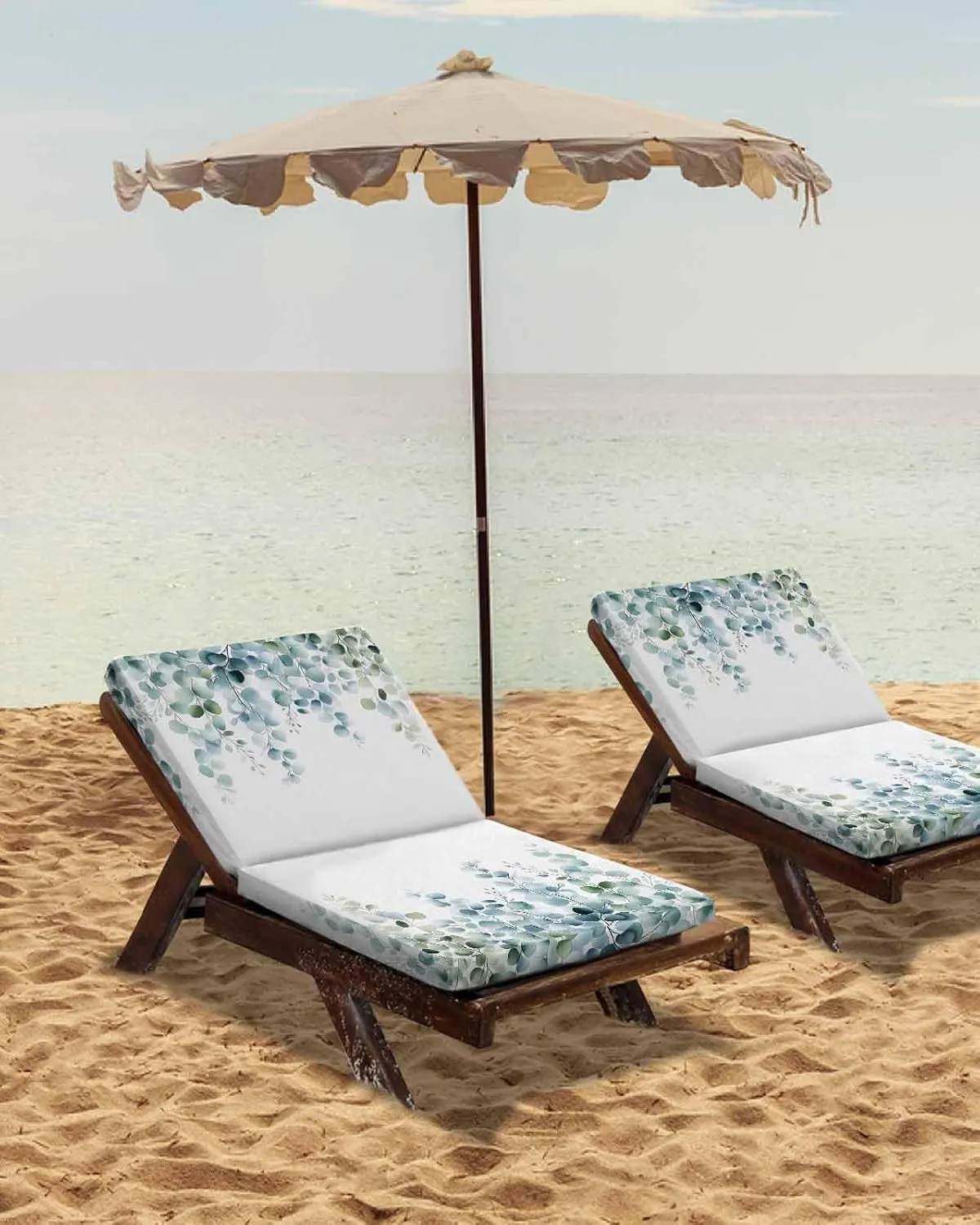 Teal Green Eucalyptus Leaves Outdoor Cushion Chair Cover Set of 4 - Waterproof Couch Seat Covers, Farmhouse Botanical Patio Furniture Protector Cushions Slipcovers for Sofa/RV, 22"x20"x4"