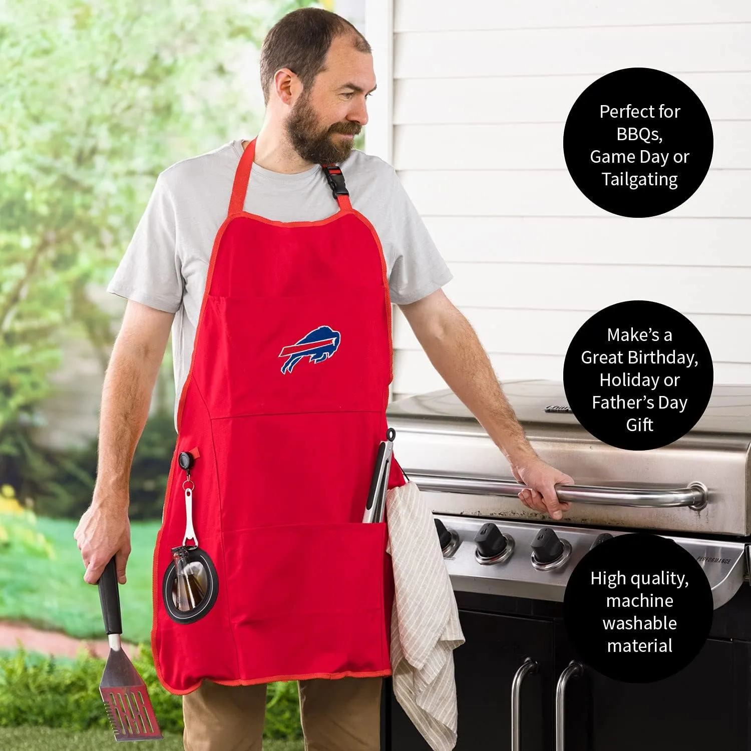 Team Sports America NFL Ultimate Grilling Apron with Bottle Opener and Insulated Beverage Holder, Adjustable Straps Men Women