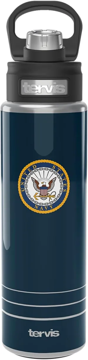 Tervis Navy Logo Triple Walled Insulated Tumbler Travel Cup Keeps Drinks Cold, 24oz Wide Mouth Bottle, Stainless Steel