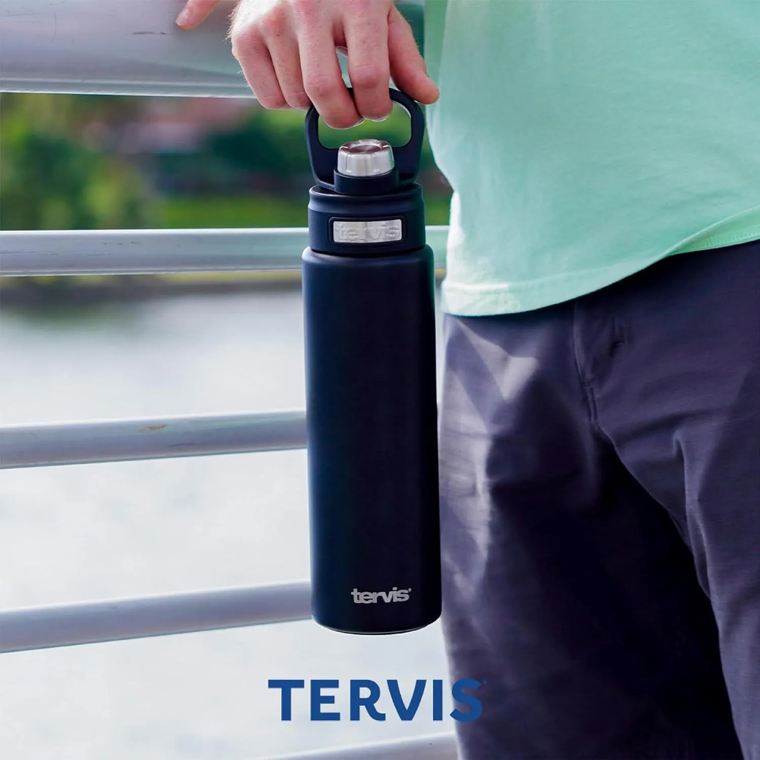 Tervis Navy Logo Triple Walled Insulated Tumbler Travel Cup Keeps Drinks Cold, 24oz Wide Mouth Bottle, Stainless Steel