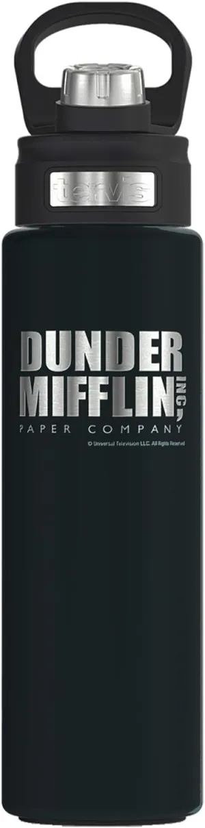 Tervis The Office Dunder Mifflin Logo Engraved on Onyx Triple Walled Insulated Tumbler Travel Cup Keeps Drinks Cold, 24oz Wide Mouth Bottle, Stainless Steel