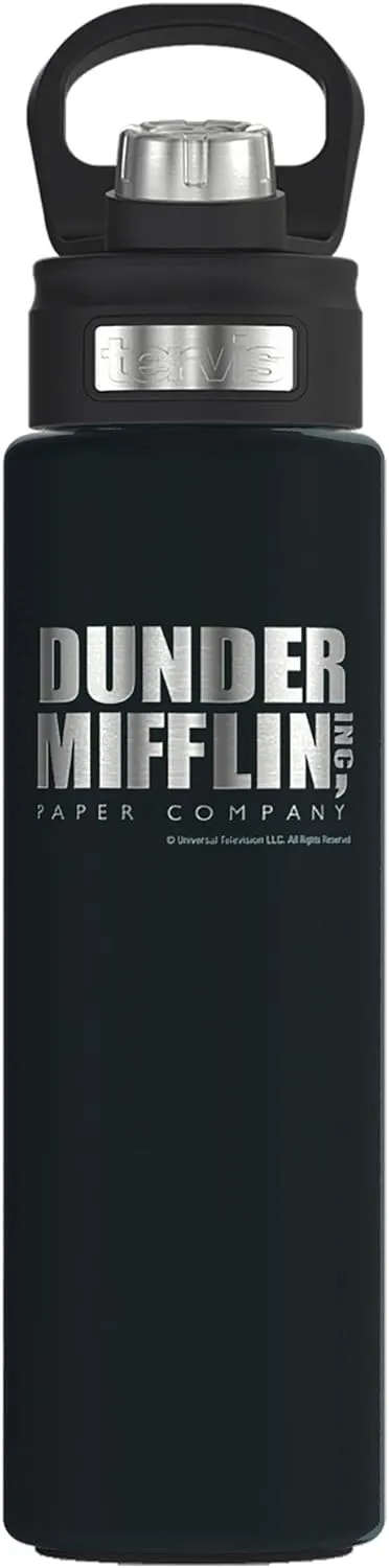 Tervis The Office Dunder Mifflin Logo Engraved on Onyx Triple Walled Insulated Tumbler Travel Cup Keeps Drinks Cold, 24oz Wide Mouth Bottle, Stainless Steel