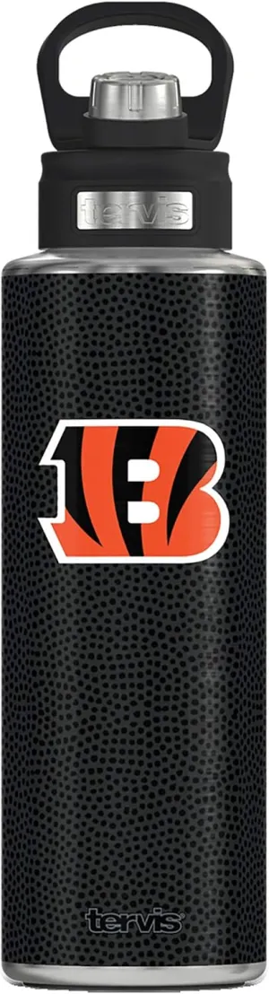 Tervis Triple Walled NFL Cincinnati Bengals Insulated Tumbler Cup Keeps Drinks Cold & Hot, 40oz Wide Mouth Bottle - Stainless Steel, Black Leather