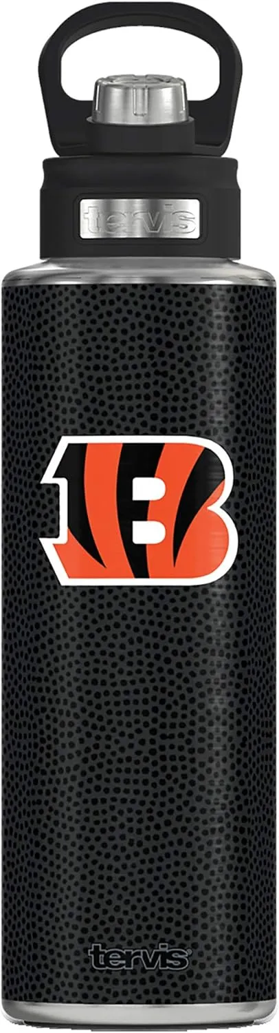 Tervis Triple Walled NFL Cincinnati Bengals Insulated Tumbler Cup Keeps Drinks Cold & Hot, 40oz Wide Mouth Bottle - Stainless Steel, Black Leather