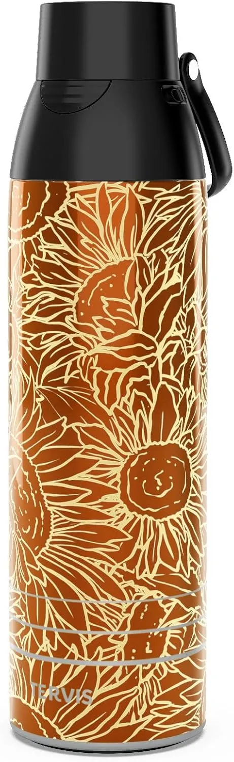 Tervis Venture Water Bottle Sunflower Power Triple Walled Insulated Tumbler Travel Cup Keeps Drinks Cold & Hot, 26oz, Stainless Steel