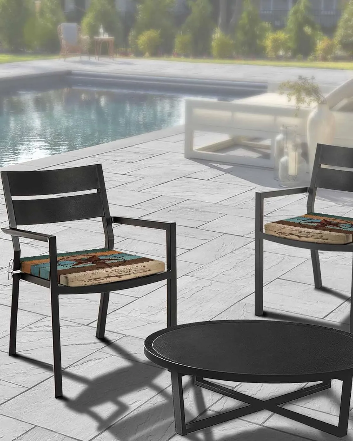 Texas Star Outdoor Cushion Chair Cover Set of 4 - Waterproof Couch Seat Covers, Teal Brown Farmhouse Wooden Country Patio Furniture Protector Cushions Slipcovers for Sofa/RV, 22"x20"x4"