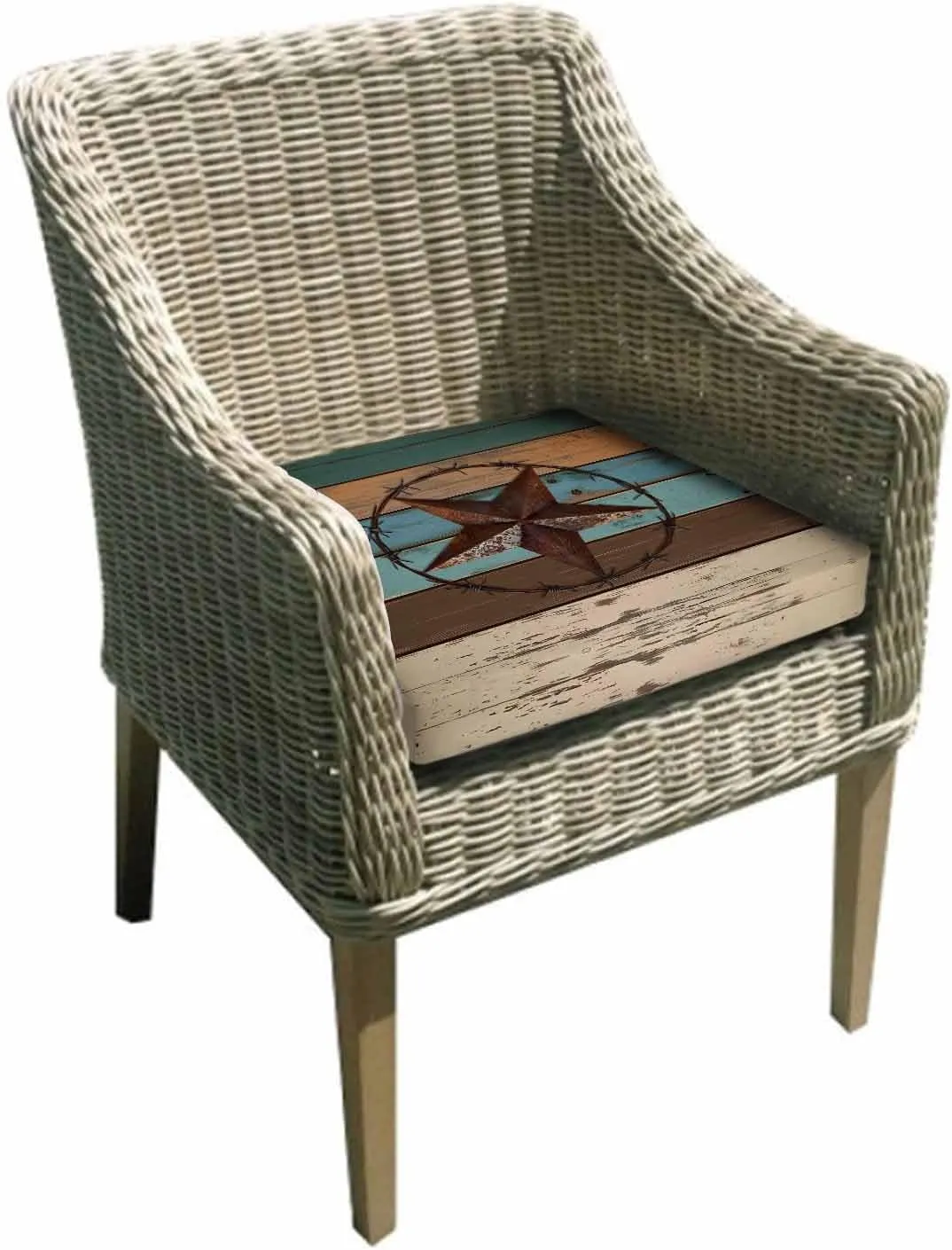 Texas Star Outdoor Cushion Chair Cover Set of 4 - Waterproof Couch Seat Covers, Teal Brown Farmhouse Wooden Country Patio Furniture Protector Cushions Slipcovers for Sofa/RV, 22"x20"x4"