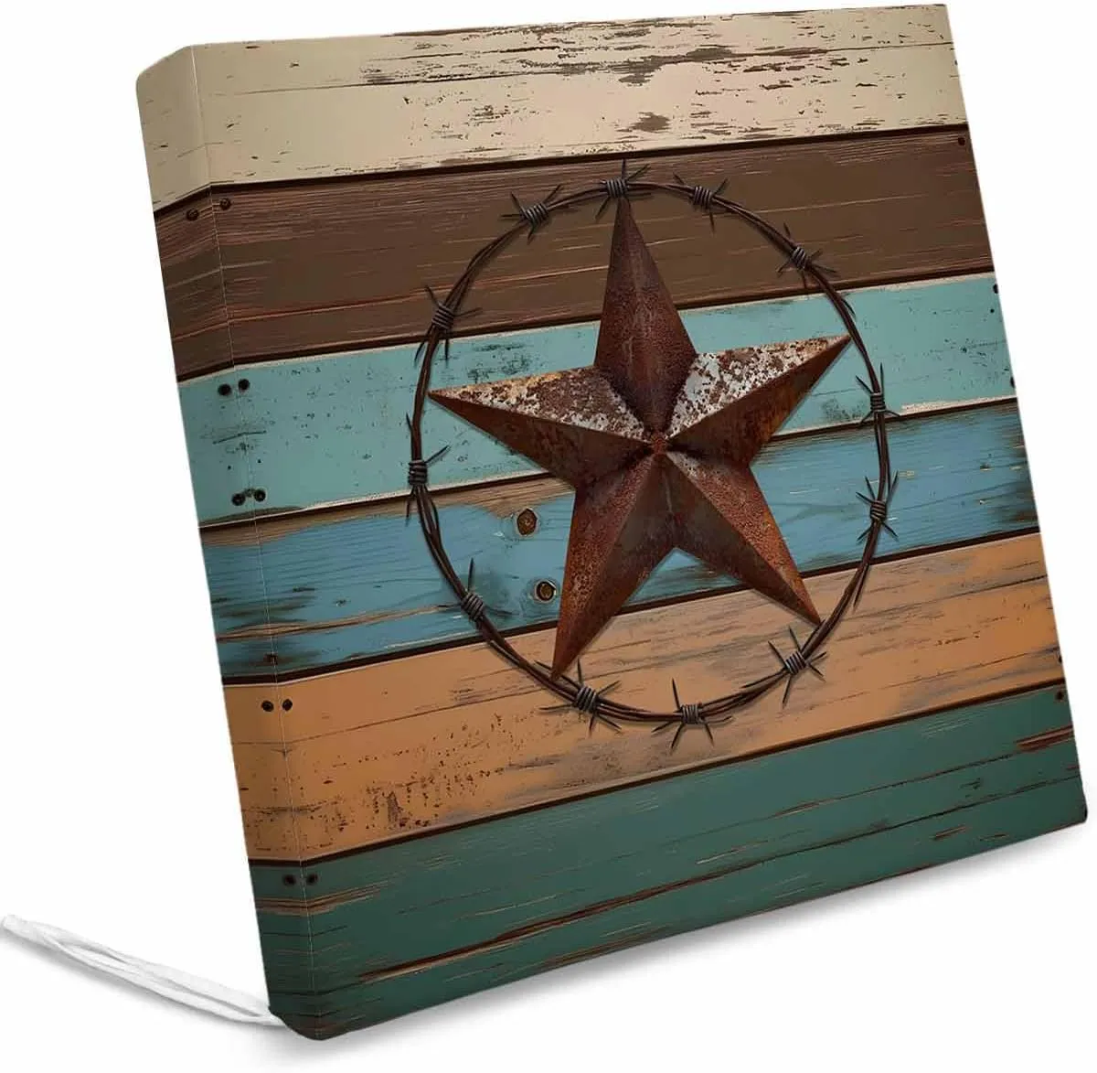 Texas Star Outdoor Cushion Chair Cover Set of 4 - Waterproof Couch Seat Covers, Teal Brown Farmhouse Wooden Country Patio Furniture Protector Cushions Slipcovers for Sofa/RV, 22"x20"x4"