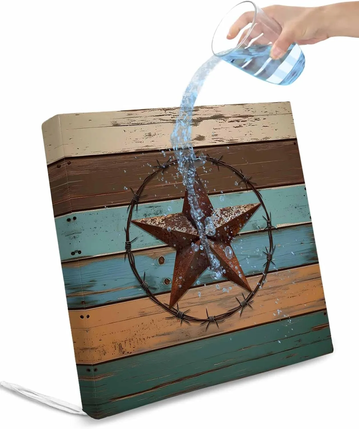 Texas Star Outdoor Cushion Chair Cover Set of 4 - Waterproof Couch Seat Covers, Teal Brown Farmhouse Wooden Country Patio Furniture Protector Cushions Slipcovers for Sofa/RV, 22"x20"x4"