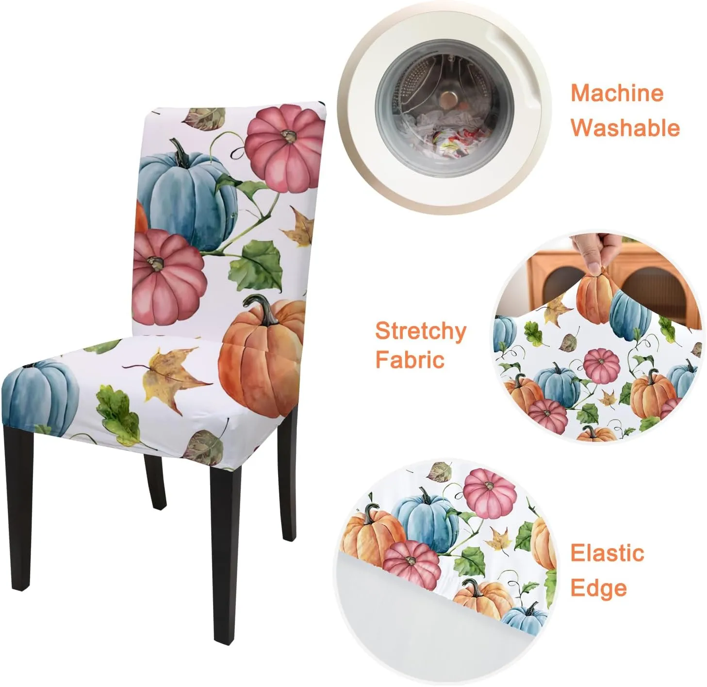 Thanksgiving Chair Slipcovers Set of 2 Kitchen Armless Dining Chair Cover Fitted Stretch Fabric Washable Protector Friends Giving Party Blue Pumpins