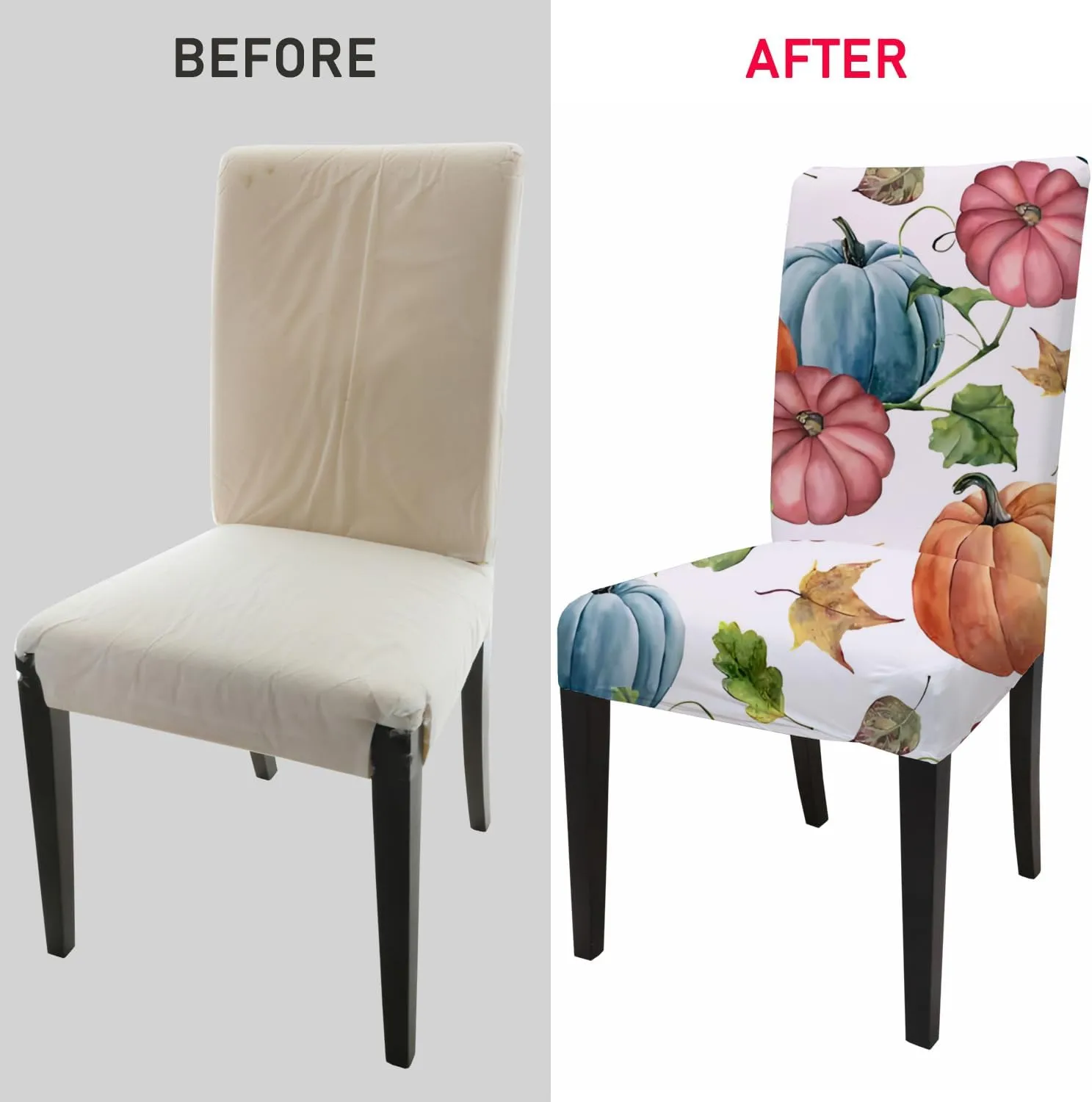 Thanksgiving Chair Slipcovers Set of 2 Kitchen Armless Dining Chair Cover Fitted Stretch Fabric Washable Protector Friends Giving Party Blue Pumpins