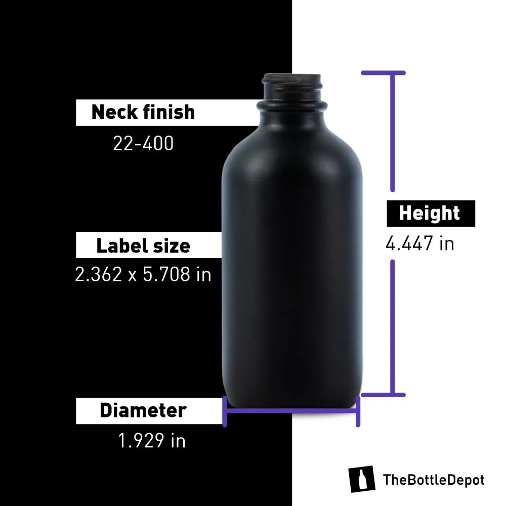 The Bottle Depot - 12 Pack - 4 oz Glass Bottle with Dropper - Black Frosted - 22-400 Neck Finish - Boston Round Bottles - UV Rays Protection