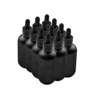 The Bottle Depot - 12 Pack - 4 oz Glass Bottle with Dropper - Black Frosted - 22-400 Neck Finish - Boston Round Bottles - UV Rays Protection