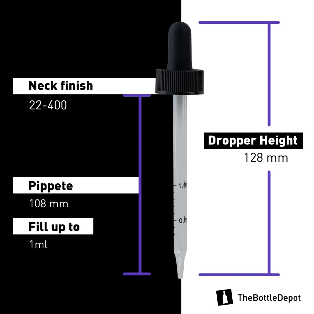 The Bottle Depot - 12 Pack - 4 oz Glass Bottle with Dropper - Black Frosted - 22-400 Neck Finish - Boston Round Bottles - UV Rays Protection