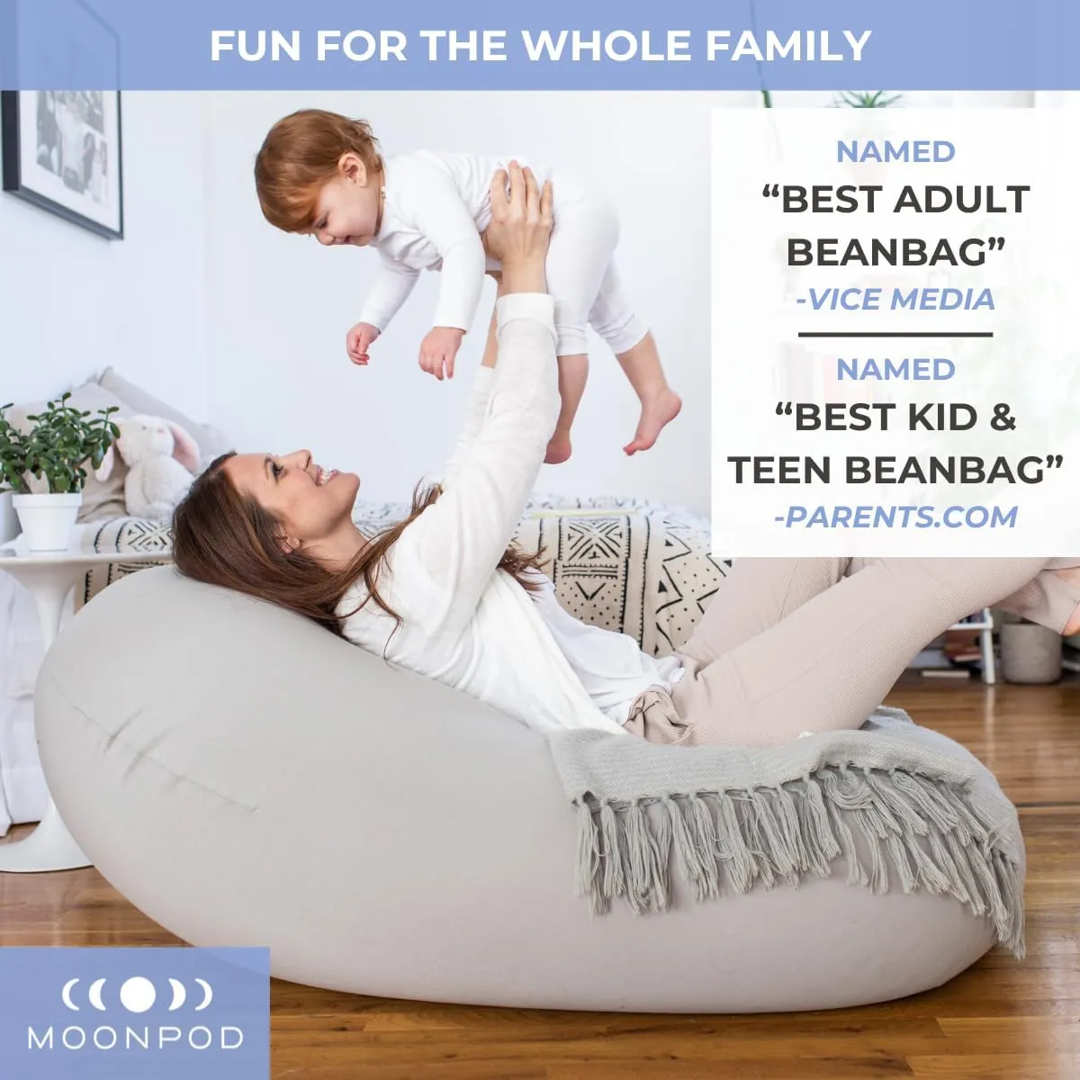 The Moon Pod Bean Bag Chair - Large, Modern Beanbag for Adults, Kids and Teens. Washable Stretch Cover Filled with Thousands of High Density Micro-Beads (Navy).
