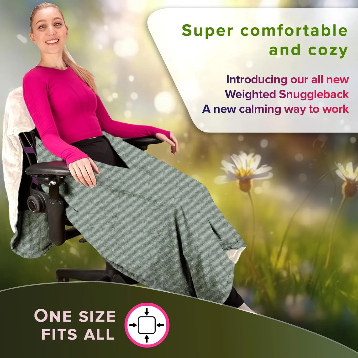 The Original Office Chair Blanket by SnuggleBack; Cozy Comfy Office Desk Chair Wrap Attaches for Warmth . Stay Warm in the Winter or Summer. Weighted Blanket Version - Contains 8Lbs of Clay Beads.