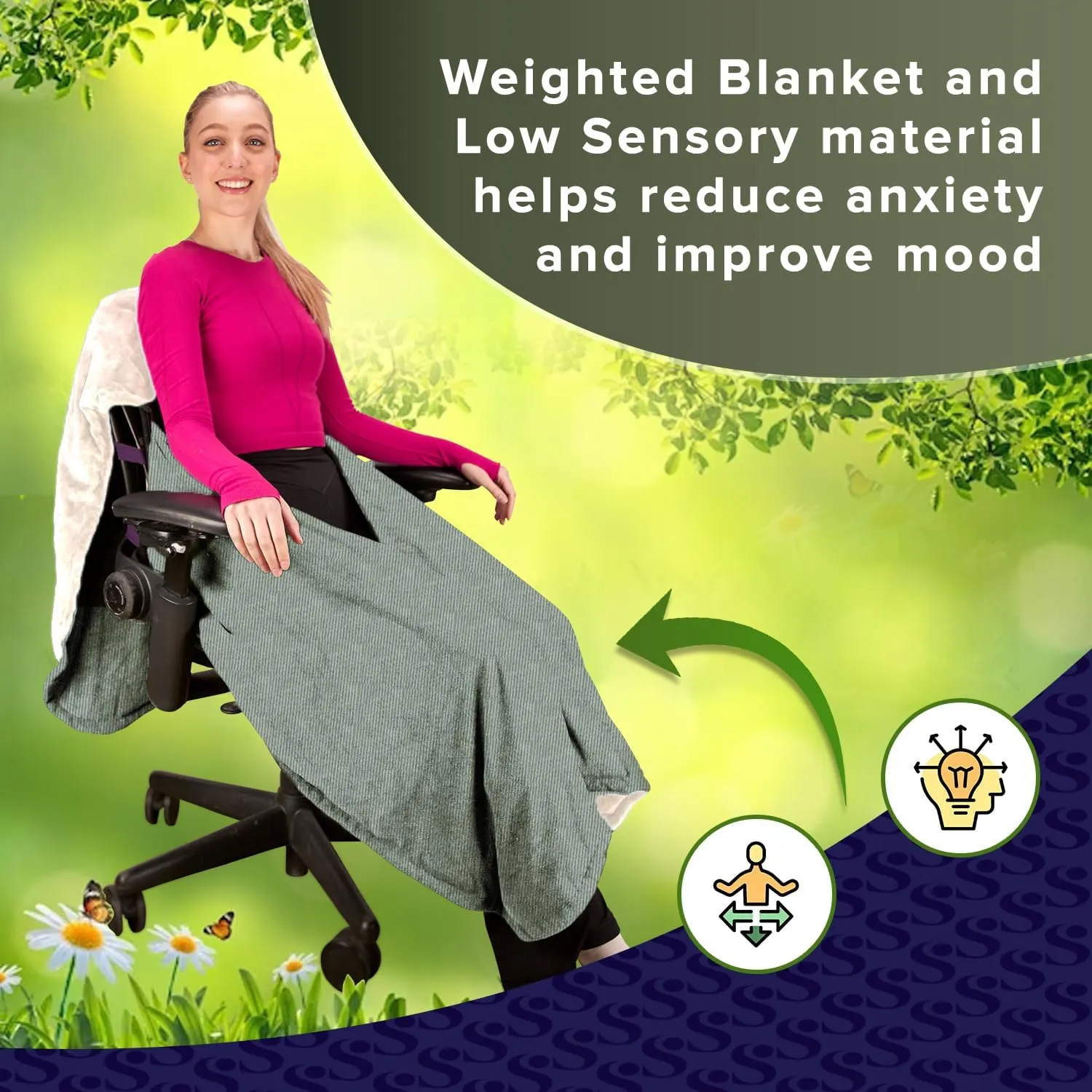The Original Office Chair Blanket by SnuggleBack; Cozy Comfy Office Desk Chair Wrap Attaches for Warmth . Stay Warm in the Winter or Summer. Weighted Blanket Version - Contains 8Lbs of Clay Beads.