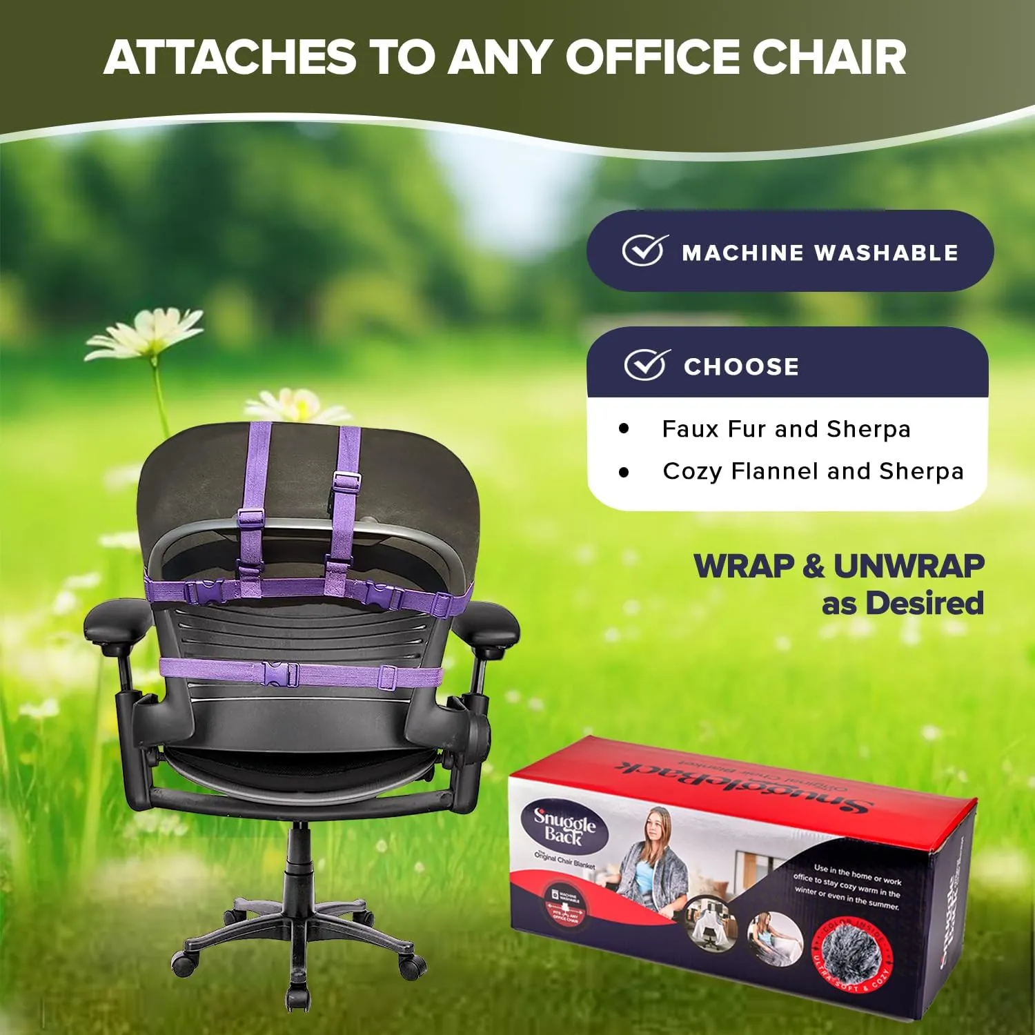 The Original Office Chair Blanket by SnuggleBack; Cozy Comfy Office Desk Chair Wrap Attaches for Warmth . Stay Warm in the Winter or Summer. Weighted Blanket Version - Contains 8Lbs of Clay Beads.