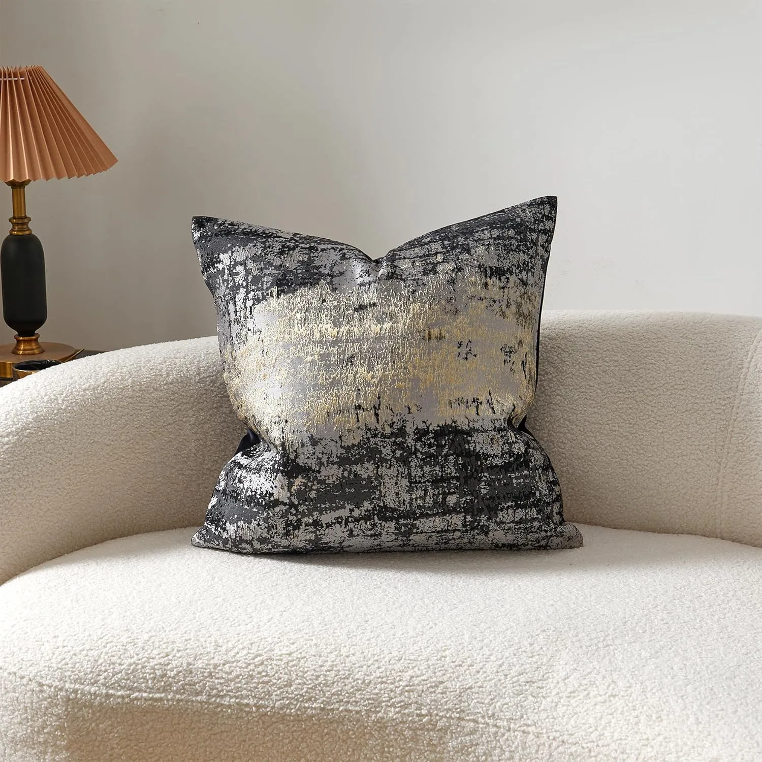 THE-TINOART Gray Pillows Covert 20 x 20 Inch Gold Splashed on Black Gray Throw Pillow Covers Reversed Soft Velevt Decorative Pillow Cover for Couch Living Room Bedroom Car 1piece