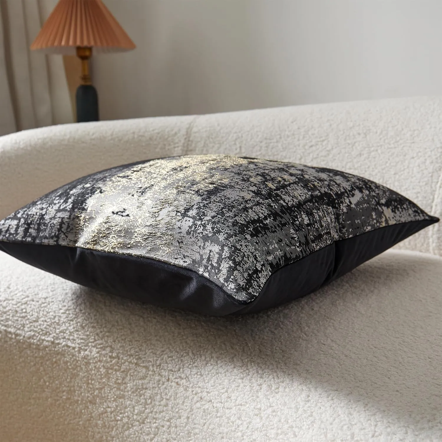 THE-TINOART Gray Pillows Covert 20 x 20 Inch Gold Splashed on Black Gray Throw Pillow Covers Reversed Soft Velevt Decorative Pillow Cover for Couch Living Room Bedroom Car 1piece