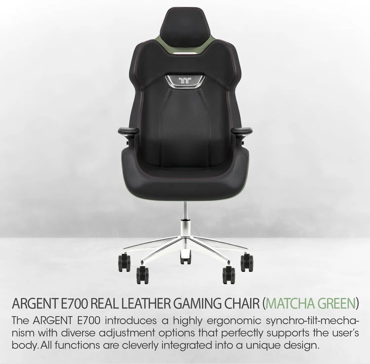 Thermaltake Argent E700 Real Leather Gaming Chair (Matcha Green) Design by Studio F. A. Porsche, GGC-ARG-BMLFDL-01
