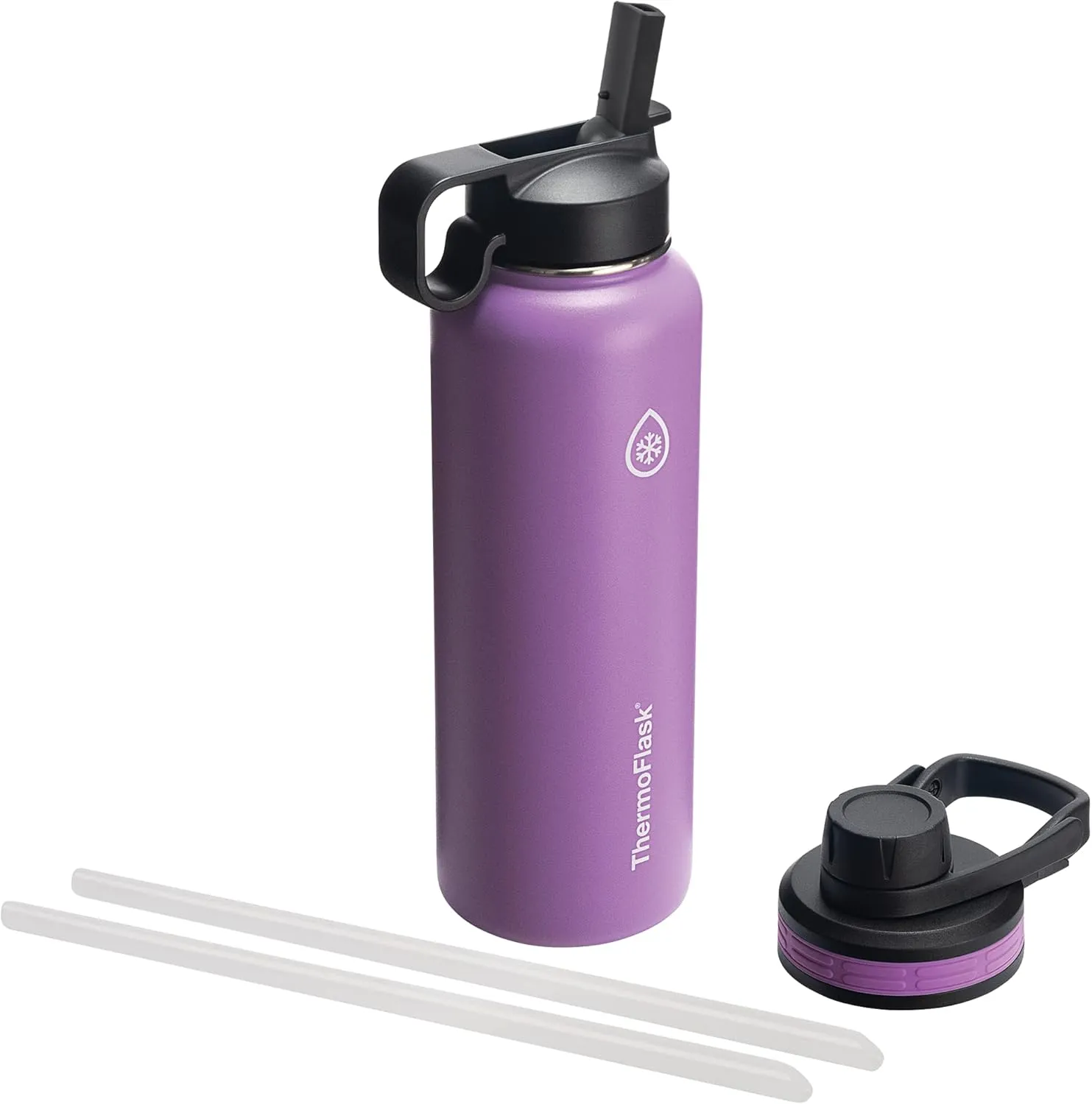 ThermoFlask 40 oz Double Wall Vacuum Insulated Stainless Steel Water Bottle with Spout and Straw Lids, Plum