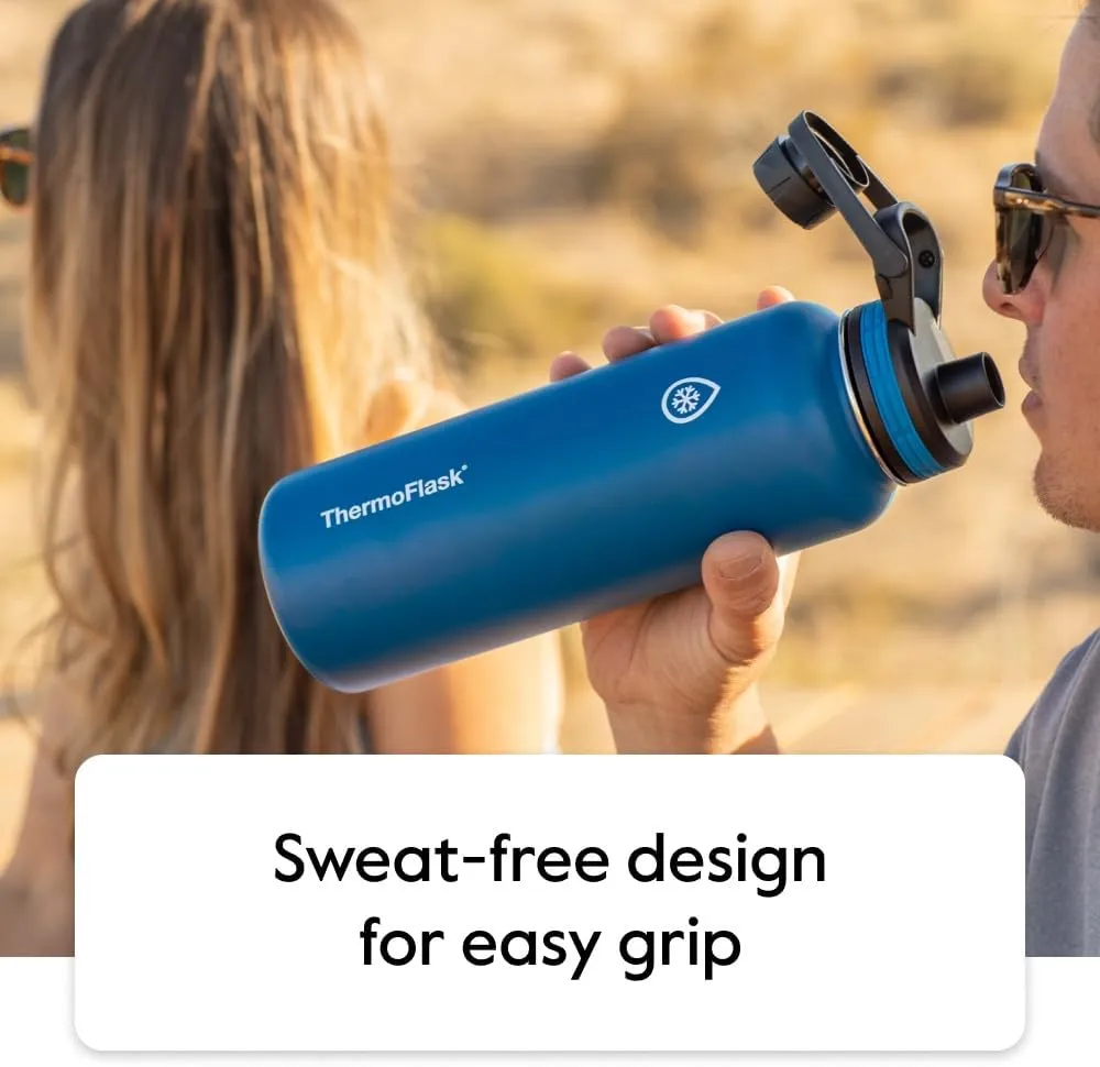ThermoFlask 40 oz Double Wall Vacuum Insulated Stainless Steel Water Bottle with Spout and Straw Lids, Plum