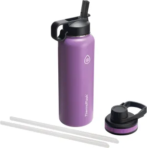 ThermoFlask 40 oz Double Wall Vacuum Insulated Stainless Steel Water Bottle with Spout and Straw Lids, Plum