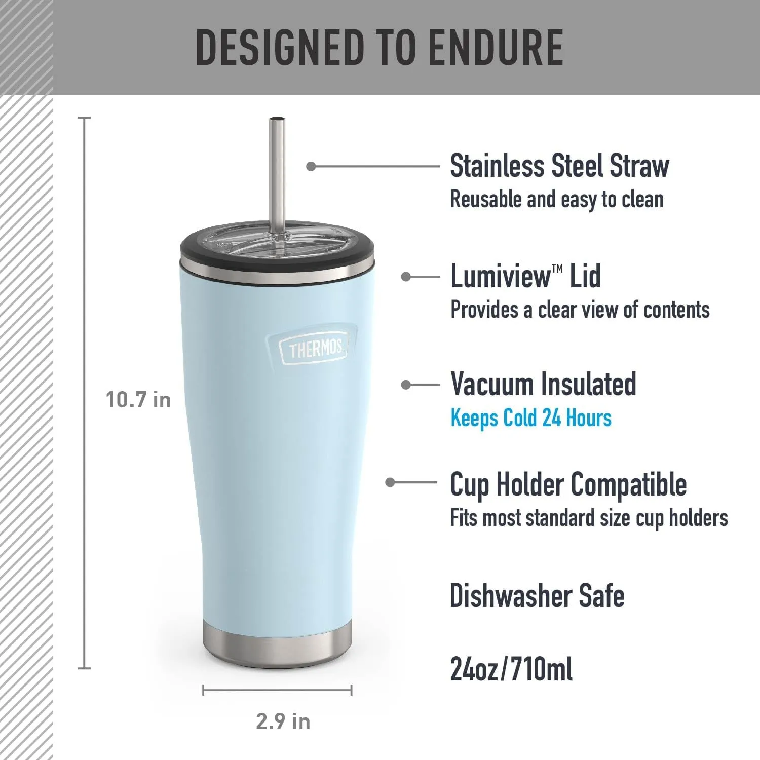 THERMOS ICON SERIES, Stainless Steel Cold Tumbler with Lid and Straw - 24 Ounce, Glacier - Vacuum Insulated Tumbler