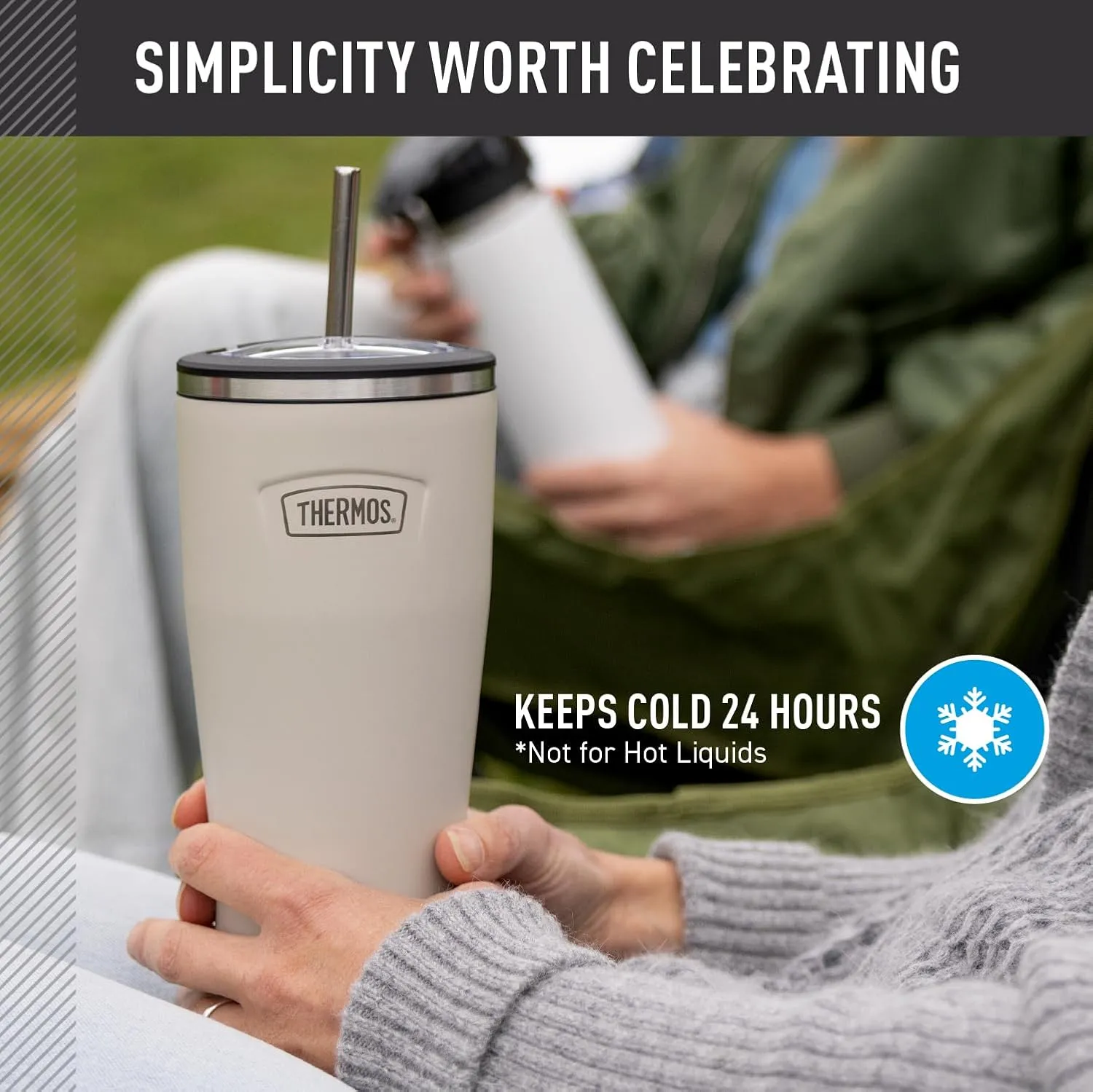 THERMOS ICON SERIES, Stainless Steel Cold Tumbler with Lid and Straw - 24 Ounce, Glacier - Vacuum Insulated Tumbler