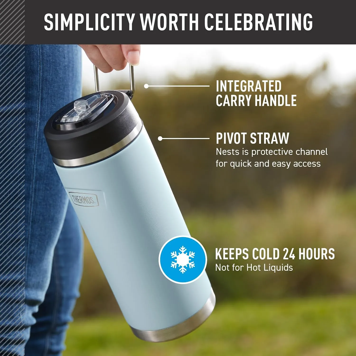 THERMOS ICON SERIES, Stainless Steel Water Bottle with Straw Lid, 32 Ounce, Glacier