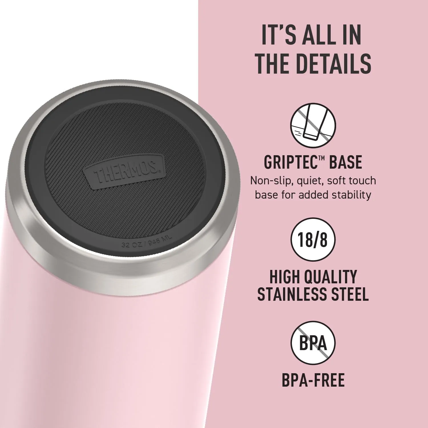 THERMOS ICON SERIES, Stainless Steel Water Bottle with Straw Lid, 32 Ounce, Sunset Pink