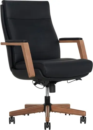 Thomasville® Fendley Ergonomic Vegan Leather Mid-Back Office Chair, Black/Brown