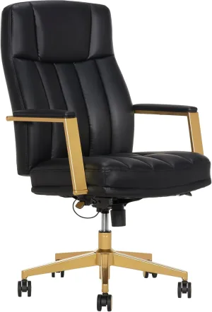 Thomasville® Lyndale Ergonomic Vegan Leather Mid-Back Office Chair, Black/Gold