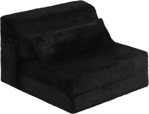 Tiita Folding Sofa Bed with Pillow Single Size Mattress&Plush Fabric with Portable Storage Bag,Floor Lounger Chair Bed for Living Room,Guest Room,Dorm,Apartment,Upstairs Loft,Home Office,Black