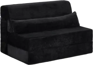 Tiita Folding Sofa Bed with Pillow Twin Size Mattress&Plush Fabric with Portable Storage Bag,Floor Lounger Chair Bed for Living Room,Guest Room,Dorm,Apartment,Upstairs Loft,Home Office,Black