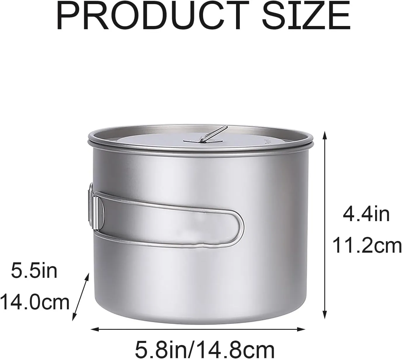 Titanium Camping Cookware, Ultralight Camping Pot with Folding Handle and Lid, Camping Pan for Hiking, Traveling, and Picnic