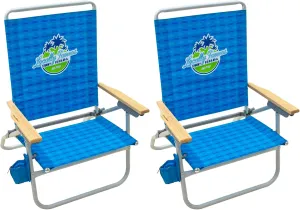 Tommy Bahama 2-Pack of 4-Position Extended 12.8" Seat Height Easy in-Easy Out Folding Beach Chair, Light Blue