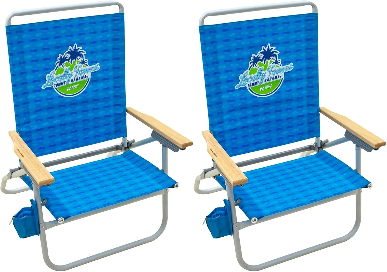Tommy Bahama 2-Pack of 4-Position Extended 12.8" Seat Height Easy in-Easy Out Folding Beach Chair, Light Blue