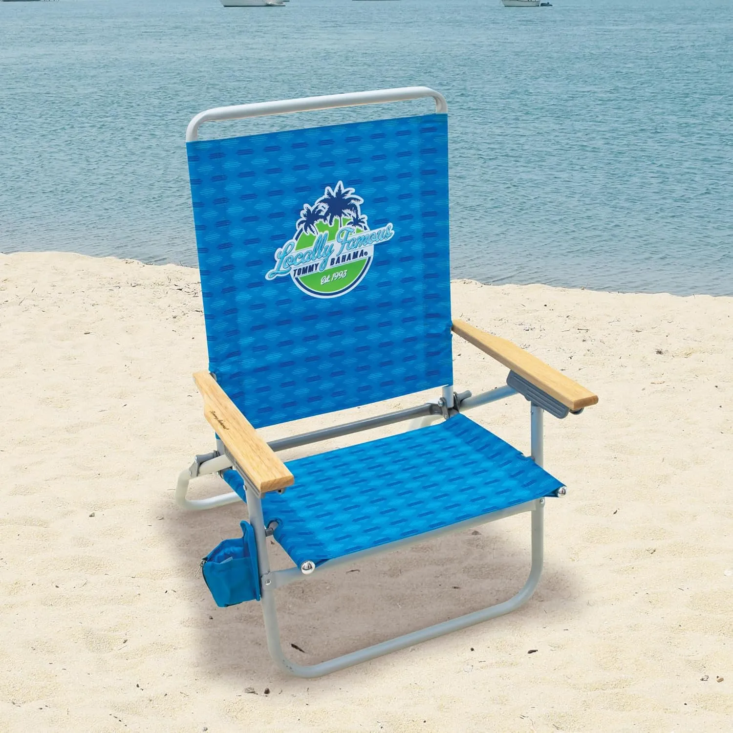 Tommy Bahama 2-Pack of 4-Position Extended 12.8" Seat Height Easy in-Easy Out Folding Beach Chair, Light Blue
