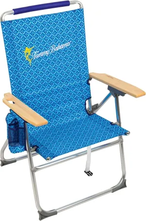 Tommy Bahama Hi-Boy 7-Position Folding Beach Chair with Cup Holder and Zippered Storage Pouch, Tall Portable Reclining Outdoor Chair with 17" High Seat, Blue
