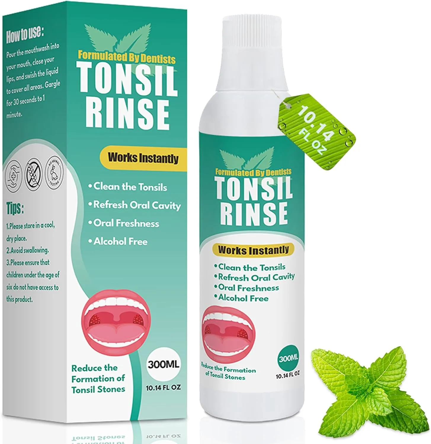 Tonsil Stone Remover with Oral Rinse Liquid to Soothe Tonsils, and Freshen Breath & Alcohol-Free – 300ml (10.14 fl oz)