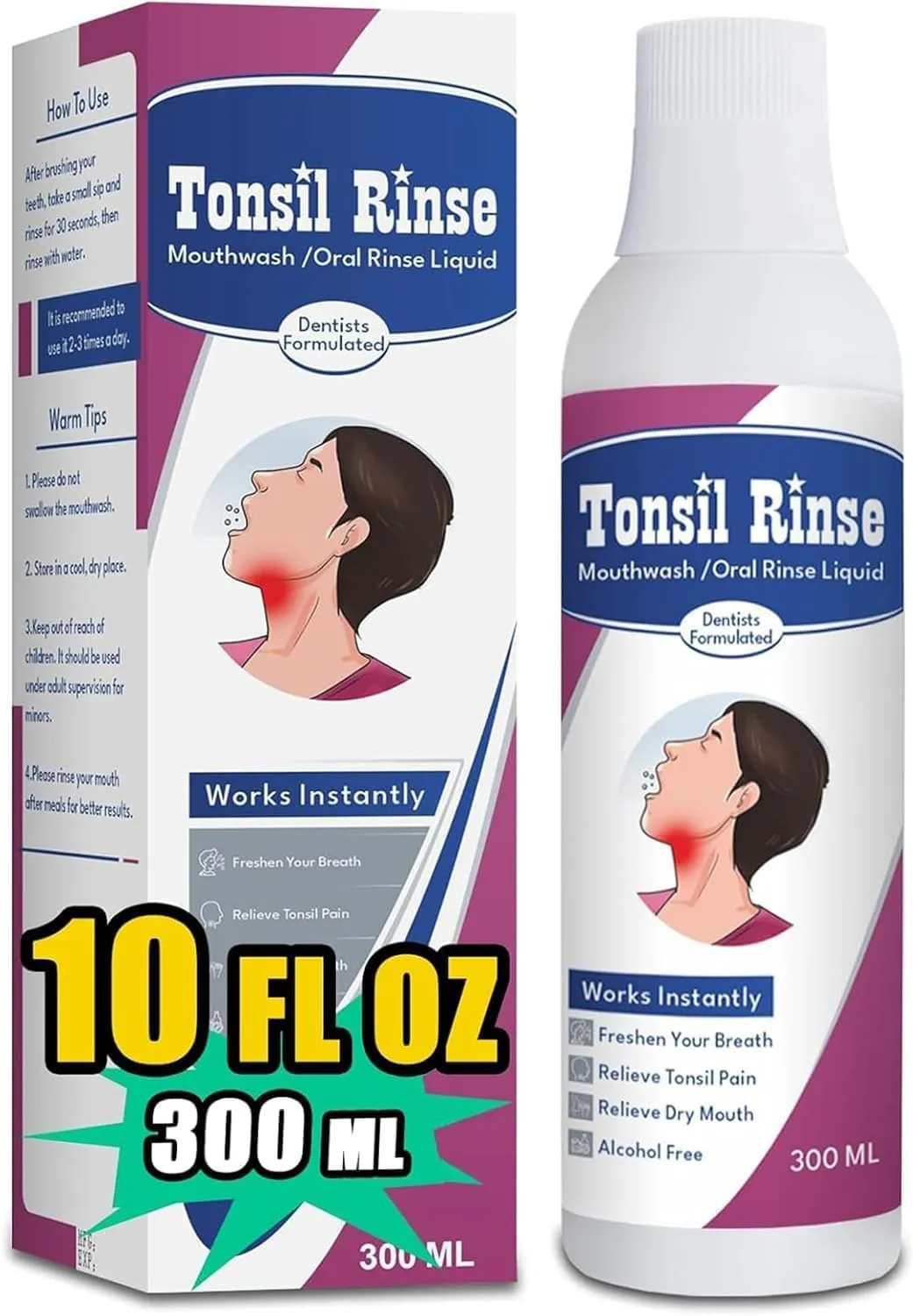 Tonsil Stone Remover with Oral Rinse Liquid to Soothe Tonsils, and Freshen Breath & Alcohol-Free – 300ml (10.14 fl oz)
