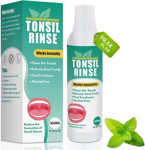 Tonsil Stone Remover with Oral Rinse Liquid to Soothe Tonsils, and Freshen Breath & Alcohol-Free – 300ml (10.14 fl oz)